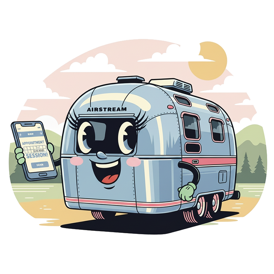 book now airstream happy camper therapy